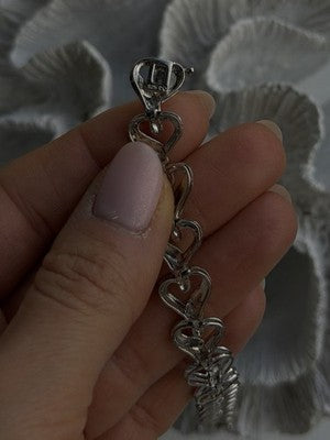 925 Sterling Silver Black & White Diamonds Heart Bracelet 7.5