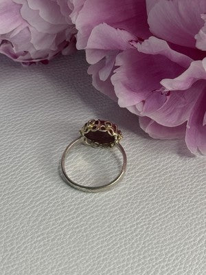 925 Sterling Silver Gold Plated Part Ruby Ring Size 8