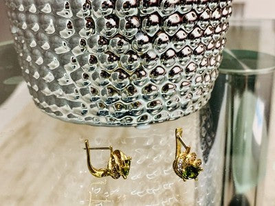 925 Sterling Silver Gold Plated Emerald & CZ Earrings