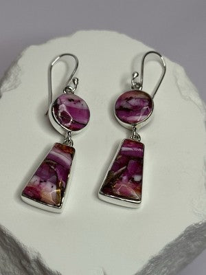 925 Sterling Silver Pink Oyster Turquoise Earrings Length 2 Inch