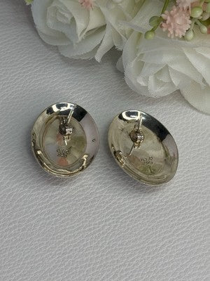 Vintage 925 Sterling Silver Mabe Pearl Earrings Length 1.15 Inch