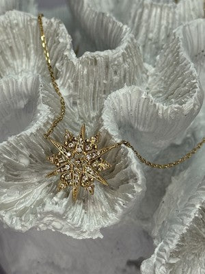 18K 750 YELLOW GOLD STAR DIAMONDS NECKLACE 17 INCH