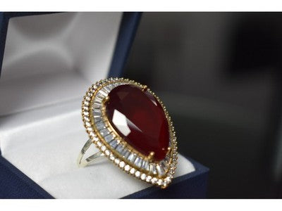 925 Sterling Silver With Gilding Red Alpanite Ring Size 9.5