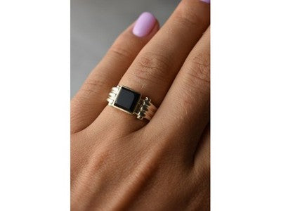 925 Sterling Silver Black Agate Signet Ring Size 6.5