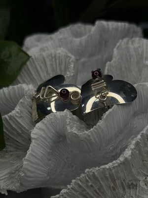 Vintage Scapes 925 Sterling Silver Heart Purple Agate Earrings