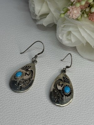 Navajo Turquoise Native American 925 Sterling Silver Earrings
