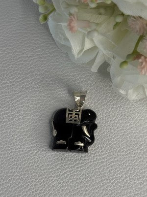 925 Sterling Silver Onyx Elephant Pendant Length 1.10 Inch