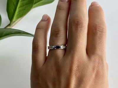 925 Sterling Silver Iolite & CZ Band Ring Size 6.5
