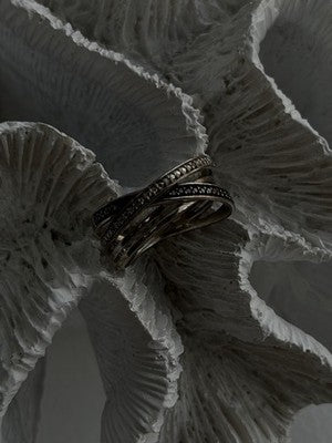 925 Sterling Silver White & Black Diamonds Ring Size 7