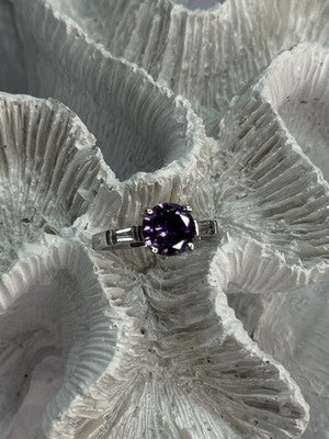 925 Sterling Silver Purple & White Spinel Ring Size 6.5