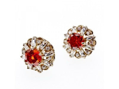925 Sterling Silver Hessonite & CZ Stud Earrings