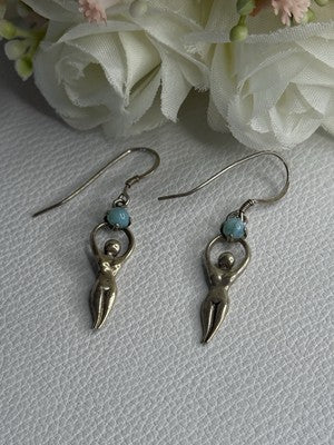 Dancing Girl 925 Sterling Silver Larimar Earrings Length 1.60 Inch