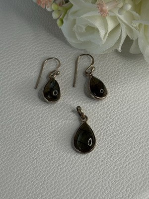 925 Sterling Silver Quartz Earrings & Pendant Set