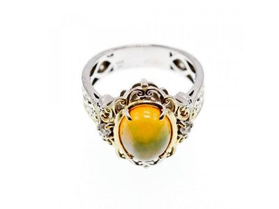 925 Sterling Silver Gold Plated Opal & Goshenite Ring Size 7