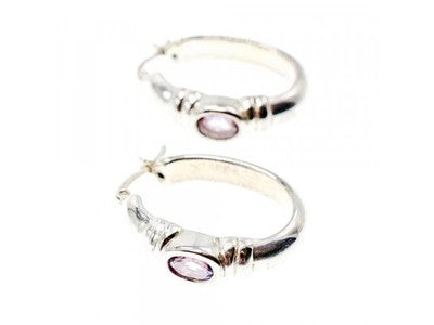 925 Sterling Silver Amethyst Classic Hoop Earrings