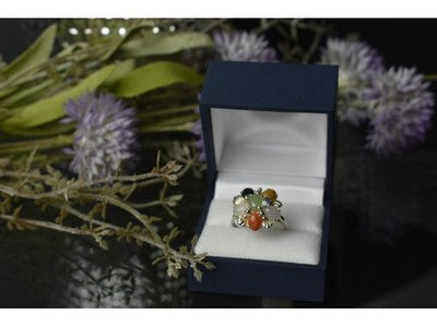 925 Sterling Silver Multicolor Agate, Nephrite & Amber Ring Size 10.25