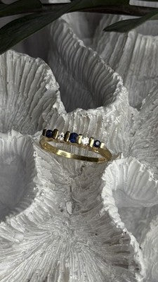 14K 585 Yellow Gold Sapphire 0.18 CTW & Diamond 0.10 CTW Ring Size 6