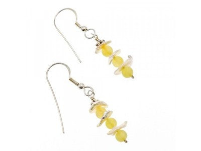 925 Sterling Silver Yellow Agate & Mother Of Pearl Earrings