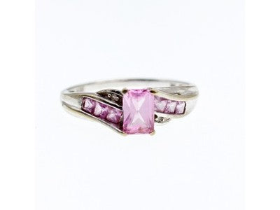 10K White Gold Pink Topaz & Diamonds Ring Size 7