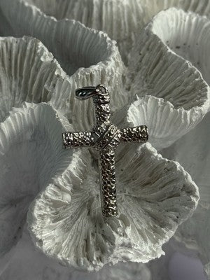 925 Sterling Silver Diamond Cross Length 1.50 Inch