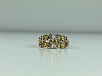 925 Sterling Silver Citrine & Quartz Ring Size 8.5