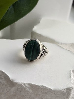 Vintage 925 Sterling Silver Malachite Ring Size 7
