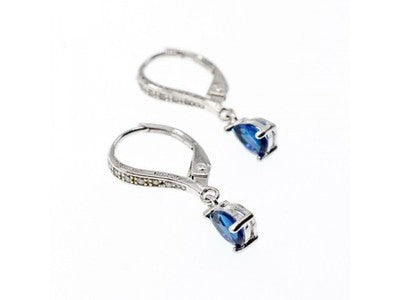 925 Sterling Silver Sapphire & CZ Earrings