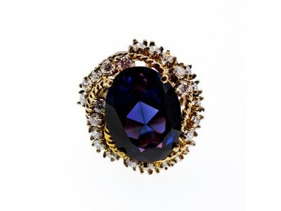 925 Sterling Silver Gold Plated Purple Spinel & CZ Ring Size 6