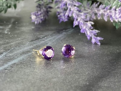 14K Yellow Gold Amethyst Earrings