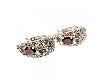 Vintage 925 Sterling Silver Almandine & Marcasites Earrings
