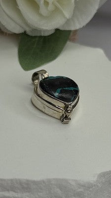 925 Sterling Silver Heart Locket Malachite Pendant