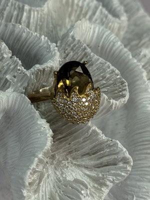 925 Sterling Silver Alpanite & CZ Ring Size 8.5 Length 0.78 Inch