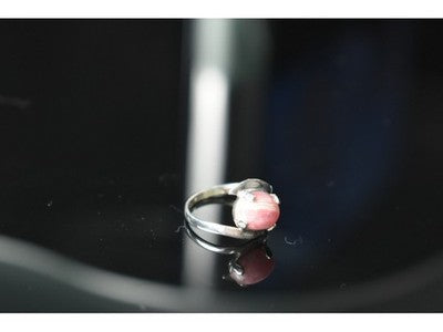 925 Sterling Silver Pink Agate Ring Size 6.5