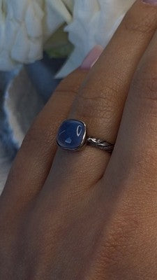 Vintage 925 Sterling Silver Blue Chalcedony Cushion Cut Ring Size 7
