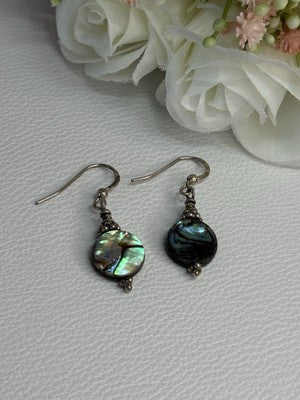 925 Sterling Silver Abalone Earrings Length 1.60 Inch