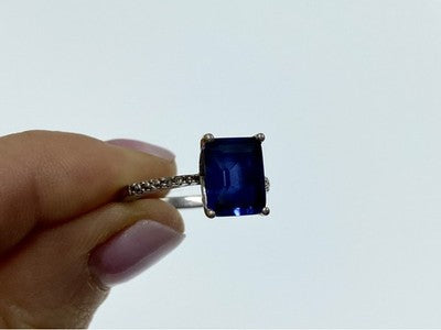 925 Sterling Silver Sapphire Ring Size 8