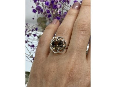 925 Sterling Silver Brown Tourmaline Ring Size 6.5