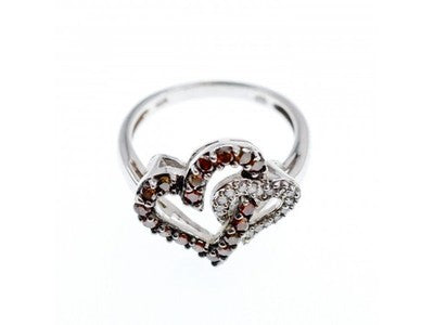 10K White Gold Hessonite & Diamonds "Hearts" Ring Size 7