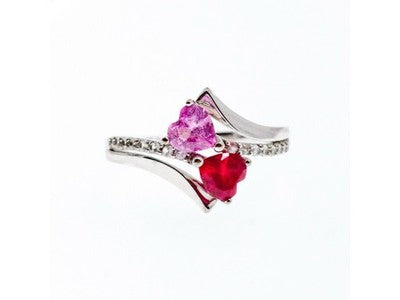 925 Sterling Silver Ruby, Morganite & Quartz "Heartz" Ring Size 7
