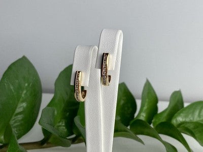 10K Yellow Gold White Sapphires Classic Stud Earrings