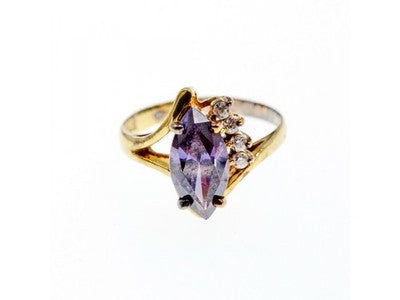 925 Sterling Silver Gold Plated Amethyst & CZ Ring Size 7