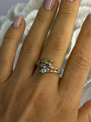 925 Sterling Silver Peridot, Amethyst & Topaz Ring Size 8