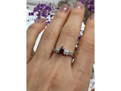 925 Sterling Silver Rubellite & CZ Ring Size 9