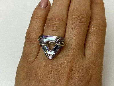 925 Sterling Silver Multicolor Jewelry Glass Ring Size 6.5 Italy