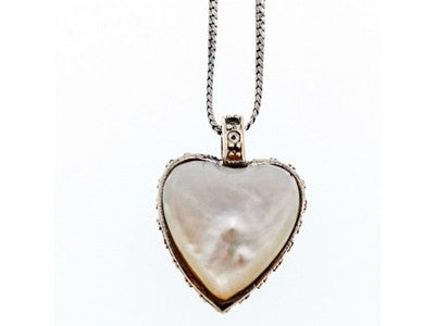 925 Sterling Silver Black Jade and Mother of Pearl "Heart" Chain with Pendant