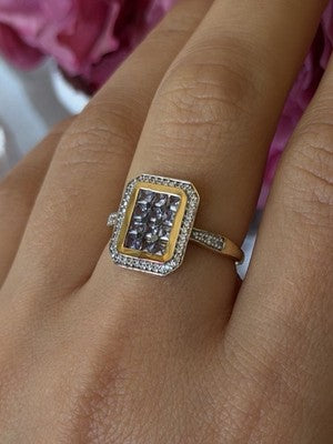 925 Sterling Silver Gold Plated Tanzanite & Beryl Ring Size 8