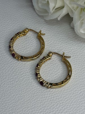 925 Sterling Silver Gold Plated Ruby & Beryl Earrings Length 1.10 Inch