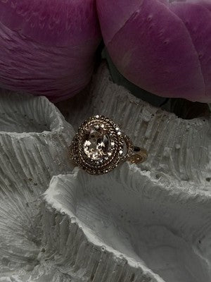 10K Rose Gold Morganite White & Chocolate Diamonds Ring Size 7