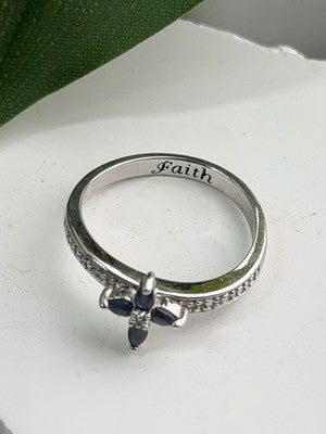 Faith 925 Sterling Silver Sapphire Cross Ring Size 8.5