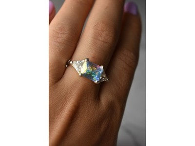 925 Sterling Silver Alpanite & CZ Ring Size 8.5